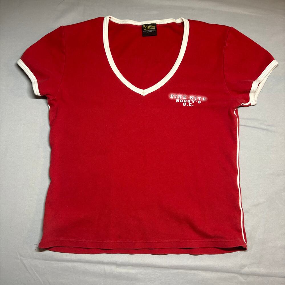 vintage brightline Womens red cap v neck t shirt